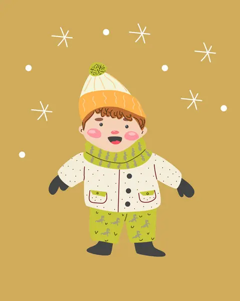 Cute Boy Golden Background Card Invitation Vector Illustration Cartoon Character — Stock Vector