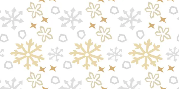 Vector Seamless Winter Pattern Sfondo Con Fiocchi Neve Oro Cristalli — Vettoriale Stock