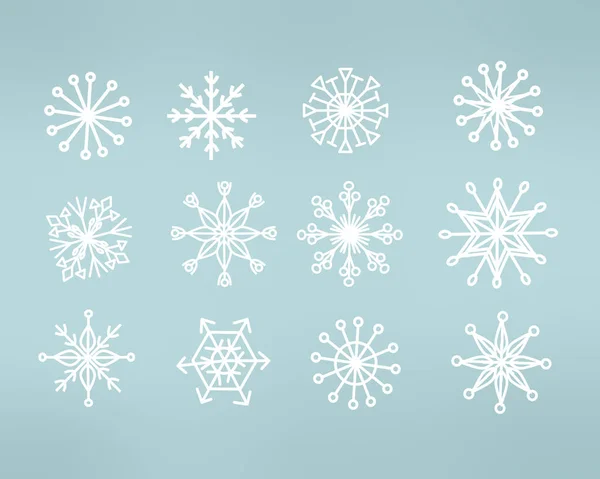 蓝色背景的雪花 涂鸦雪图标 手绘轮廓 可用于圣诞节背景的矢量图解 — 图库矢量图片