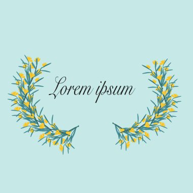 Mavi arka planda sarı çiçeklerden tatlı bir çelenk. Davetiye için vektör illüstrasyonu, düğün ve parti için kutlama. 