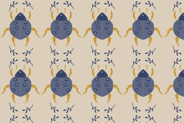 Uğur böceğiyle kusursuz bir desen. Bej arka planda vektör illüstrasyonu. Esrarengiz arka plan, duvar kağıtları, ambalajlar, kumaş dekorları, tekstil için kullanılabilir. Göksel arkaplan. 