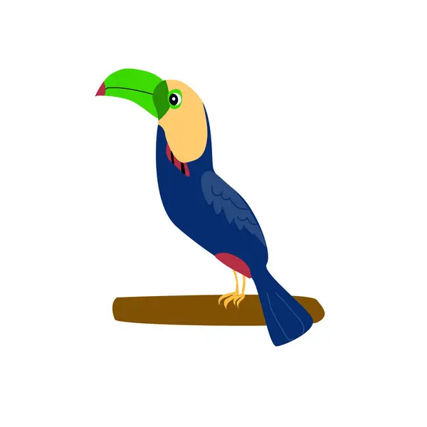 cute tropical bird toucan with green beak. Vector illustration usable for poster, greeting card, logo, banner. Cartoon bird character usable for summer design.