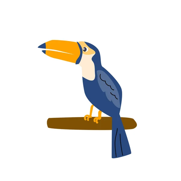 cute tropical bird black toucan. Vector illustration usable for poster, greeting card, logo, banner. Cartoon bird character usable for summer design.