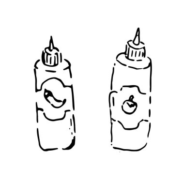 Fast food için iki çizme sos. Vektör çizim taslağı, elle çizilmiş sos. Fast food ürün simgeleri için kullanılabilir. 