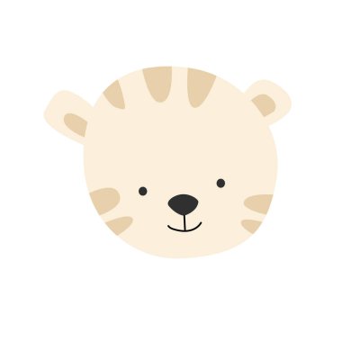 Vahşi yavru hayvanın beyaz kaplanının portresi. Şirin hayvan yüzünün vektör çizimi. Bebek arkaplanı, baskı, poster, avatar için kullanılabilir. 