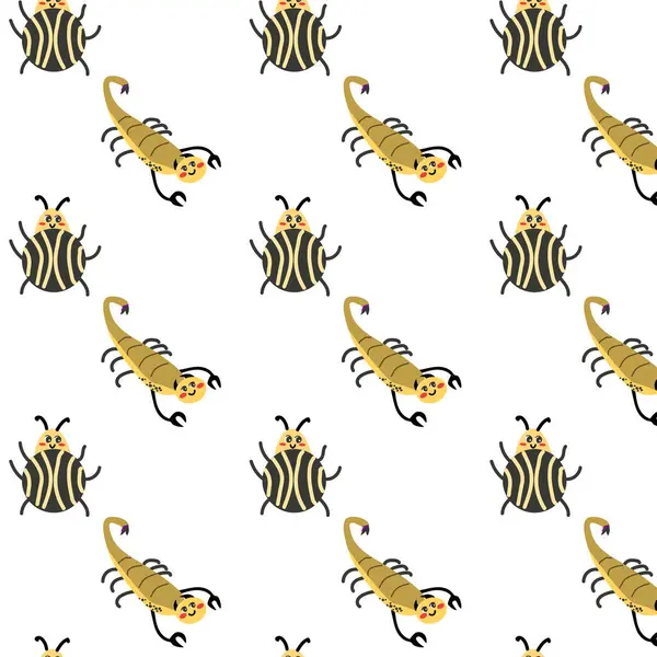 Seamless pattern with cute animals insects beetle and scorpion. Can used for textile, wrapping paper, wallpaper.