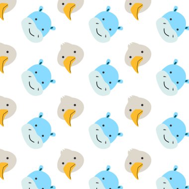 Tatlı kuş ve su aygırı basit yüz deseni. Vektör çizimi izole edildi. 