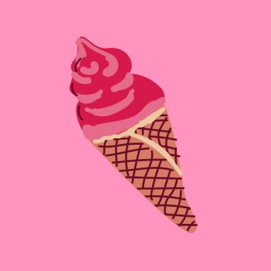 Kırmızı böğürtlenli dondurma ve pembe arka plan. Kart, pankart, kutlama kartı, poster, kapak tasarımı için uygun vektör illüstrasyonu. 