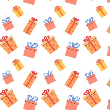 Tatil kusursuz bir düzen ya da özgeçmiş sunar. Hediye verme sezonu illüstrasyonu. Vector Holiday hediye paketleri, ambalajlar, arka planlar için kusursuz bir dokuma. Vektör illüstrasyonu