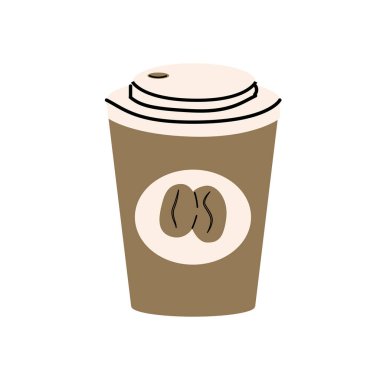 Arka planda kahve fincanı çizimi izole edilmiş. Plastik bardak ve düz kahve. El çizimi vektör illüstrasyonu pankart, tebrik kartı, etiket için kullanılabilir. 