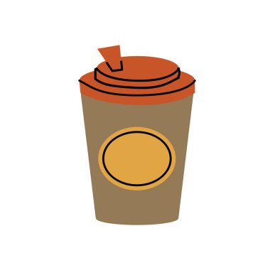 Çizgi film kahveyi kağıt bardakta içer. El çizimi çizer. Pankart, el ilanı, duvar kağıdı, poster için vektör illüstrasyonu kullanılabilir. 