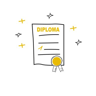 Karalama tarzında ödüllü rozet diploması. El çizimi mezuniyet sertifikası. 
