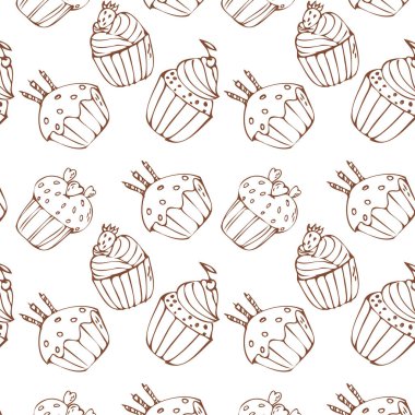 Pankart için arkaplanı mum kapaklı kek. Vektör illüstrasyonu izole edildi. Tebrik kartı, davetiye, menü arkaplanı, poster, tekstil, ambalaj kağıdı için şablon kullanılabilir. 