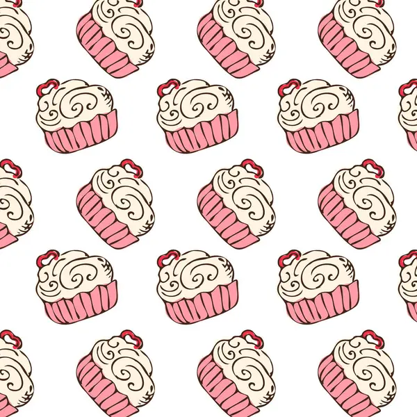 Fırın için el yapımı kek ve kalp geçmişi. Vektör illüstrasyonu izole edildi. Tebrik kartı, davetiye, menü geçmişi, poster, tekstil, ambalaj kağıdı, kutlama afişi için kullanılabilir