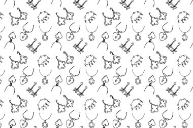 Güzellik abidelerinin kusursuz deseni. Mücevher küpeler ve kolye. Tekstil, ambalaj, hurda, güzellik modası için vektör illüstrasyonu kullanılabilir