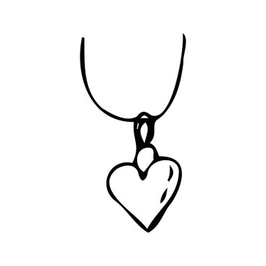Küstah kolye kalp şeklinin el çizimi taslağı. Vektör illüstrasyonu