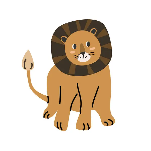 Cute jungle wild animal cat - lion character in scandinavian style. Vector illustration in flat style. Isolated vector icons of wild jungle cute lion, baby animal character.