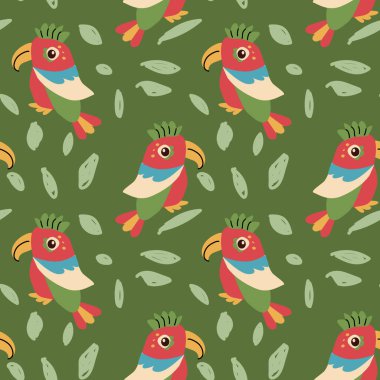 El çizimi Meksika papağanı kusursuz desen. Meksika 'nın vektör illüstrasyonu