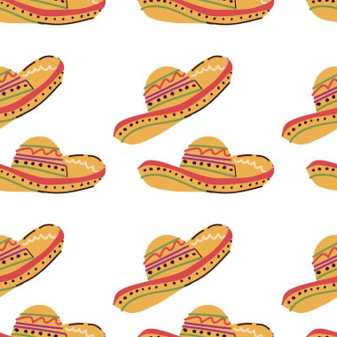 El çizimi Meksikalıların kusursuz desenleri. Meksika şapkasının vektör illüstrasyonu- kusursuz arkaplan