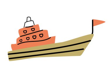 Şirin çocuksu gemi. Deniz taşımacılığının deniz vektör çizimi. Poster, tebrik kartı, bebek tekstili ve kartlar için kullanılabilir. Moda tarzında el çizimi tekne. 