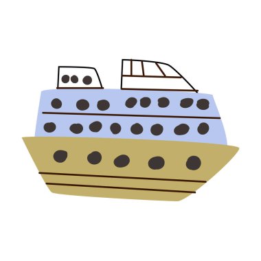 Seyahat için el çizimi gemi ya da tekne karalama vektör ikonu izole edildi. Vektör illüstrasyonu, erkek bebek partisi için denizcilik tarzı, poster veya kart şeklinde kullanılabilir. 