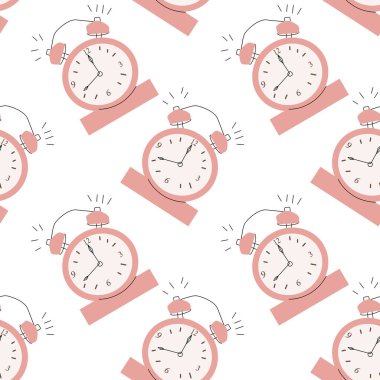 Tedarikçili şirin bir okul modeli. Alarm eski usul. Tekstil, poster, defter kapağı, kumaş tasarımı için vektör illüstrasyonu kullanılabilir. Pastel renkler. 