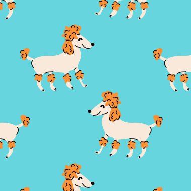 Köpekli kusursuz desen - köpek yavrusu kaniş cinsi, mavi arka planda vektör çizimi.