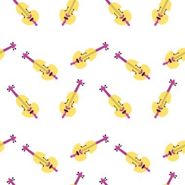 Müzik festivali için kusursuz bir düzen. Müzik aletleri bas ile parlak arkaplan tasarımı