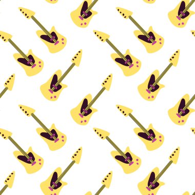 Müzik festivali için kusursuz bir düzen. Müzik aletleri ile parlak arkaplan tasarımı. 