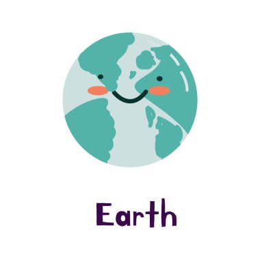 Güneş Sistemi Gezegeni Dünya 'dan alıntılı şirin bir karakter. Kapak tasarımı, poster ve kart için kullanılabilir.