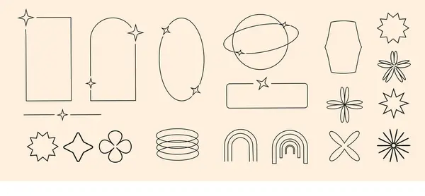 y2k retro elementler seti, 90 'lar veya 2000' ler kemer ve yıldız elementleri, minimalist modern tarzda şekiller