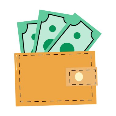 Yeşil paralı vektör para cüzdanı, online ödeme konsepti. İzole illüstrasyon.