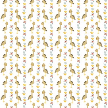 Çocuklar ve tropik bitkiler. Afrikalı hayvanlarla ve avuç içi ve el yapımı elementlerle çocuksu, şirin bir baskı tasarımı. Çocuk yuvası İskandinav çizgi film karakterleri.