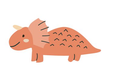 Triceratops dinazoru beyaz arka planda izole edilmiş vektör çizimi. Poster için sevimli çocuklar, giysi için baskılar, tekstil, çocuk tasarımı, çıkartmalar..