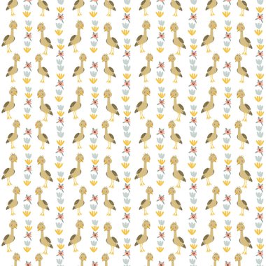 Çocuklar ve tropik bitkiler. Afrikalı hayvanlarla ve avuç içi ve el yapımı elementlerle çocuksu, şirin bir baskı tasarımı. Çocuk yuvası İskandinav çizgi film karakterleri.