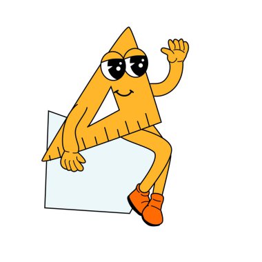 Çocuk okulu malzemesi. Çizgi film yönetmeni. Eski moda tarzında. Eğitim için komik bir maskot okul afişi, kapak tasarımı, poster ya da çıkartma. y2k karakteri - kırtasiye ögesi.