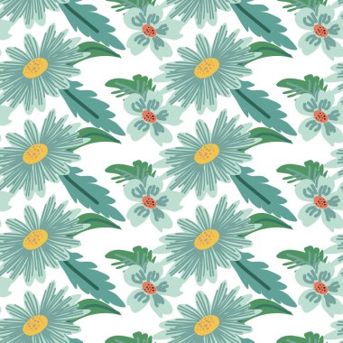 Çocuklar çiçek desenleri ayarlandı. Elle çizilmiş sevimli çiçek unsurları. Tekstil, kumaş tasarımı, mutfak dekorasyonu için renkli bir arka plan. Çiçekler sonsuz desen.