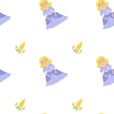 Prenses ve Kale ile çocuk peri desenleri. Tatlı fantezi dünyası klipsi arka planı. Çizgi film karakterleri ile çocuksu sihirli desen.