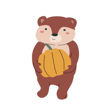 Sonbahar çocukları, izole edilmiş bira fıçıları. Orman hayvanı ve kırpma elementi. El çizilmiş simge.