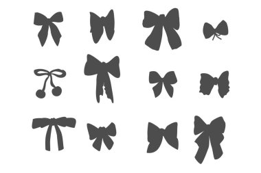 Kızsal vintage yay ve kirazın vektör illüstrasyonu. Saç dekoru için eğilin. Elementler izole. Coquette estetik aksesuarları.