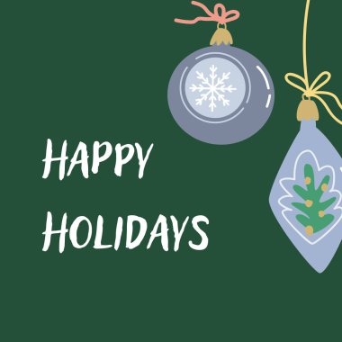 Süslü, gösterişli ve şenlikli bir Noel tebrik kartı. El çizimi vektör çizimi. Düz tasarım.