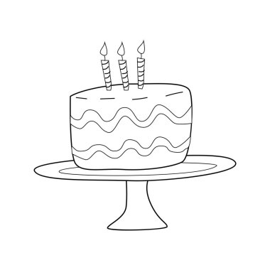 Mumlu kek karalama vektör çizimi. Kutlama tasarımı için ayrı bir nesne. Yıldönümü pastası.