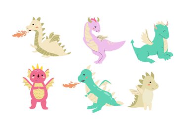 Çocuk ejderha koleksiyonu. Çocukça davranan sevimli hayvanlar. İskandinav tarzında sihirli karakterler. Yavru ejderhalar tomarla.