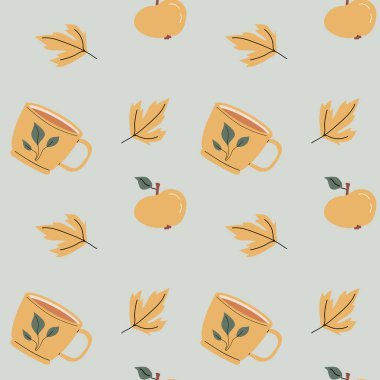 Sonbahar sonbaharı Şükran Günü 'nde tatlı yapraklar, şeyler ve balkabaklarıyla kusursuz bir düzen oluşur. Dekorasyon tasarımı. Yapraklar, palamutlar, fındıklar ile kare arkaplan.