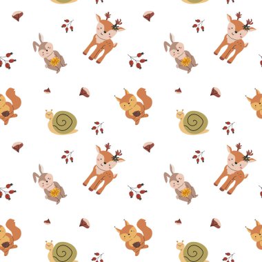 Sonbahar sonbaharı Şükran Günü 'nde yapraklar pürüzsüz olur, balkabağım. Dekorasyon tasarımı. Yapraklar, meşe palamutları, fındıklar. Hayvanlı şirin çocuklar.