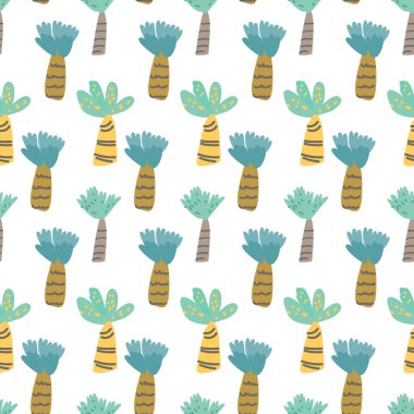 Yavru hayvanlarla çocuk modası. Bitkili şirin safari Afrikalı hayvanlar. Parmak izi. Çocuk odası tasarımı için çocuksu kusursuz desen, çocuklar tekstil, oğlanlar ve kızlar kumaş giyim.