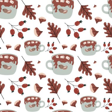 Sonbahar sonbaharı Şükran Günü 'nde tatlı yapraklar, şeyler ve balkabaklarıyla kusursuz bir düzen oluşur. Dekorasyon tasarımı. Yapraklar, palamutlar, fındıklar ile kare arkaplan.