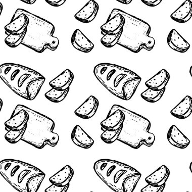 Fırın ekmek deseni eski moda. Eski ekmekçi dükkanının sonsuz geçmişi. Paketleme için kullanıcı, etiketler. Fırın ana hatları deseni.