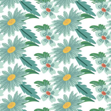 Çocuklar çiçek desenleri ayarlandı. Elle çizilmiş sevimli çiçek unsurları. Tekstil, kumaş tasarımı, mutfak dekorasyonu için renkli bir arka plan. Çiçekler sonsuz desen.