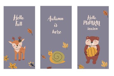 Sonbahar tatili için dikey kart şablonu. Şükran Günü bayramı afişi, Ekim ayı kutlama tasarımı. Düşen yapraklı çocuklar..